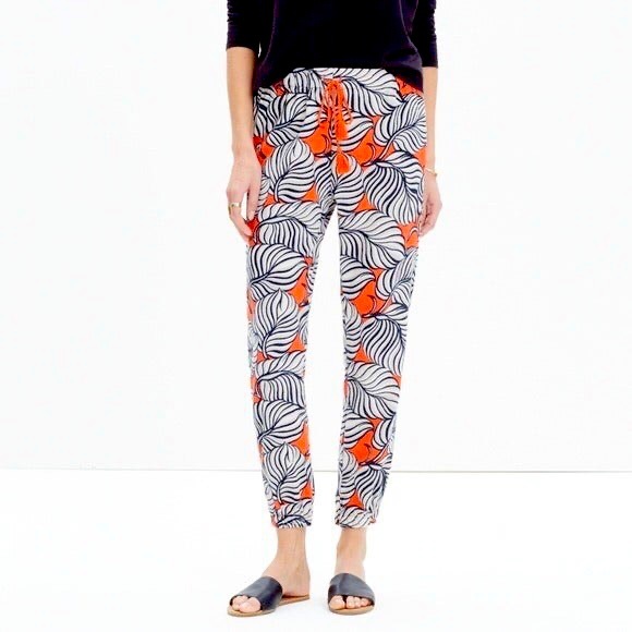 Madewell Shorewalk Cover-Up Pants in Vintage Palm Beach Tropical Leaf Print - Picture 1 of 5